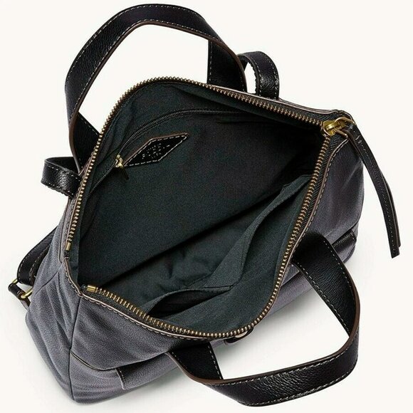 S Fossil Hunter Black Leather Backpack SHB2695001 Brass Hardware NWT $180